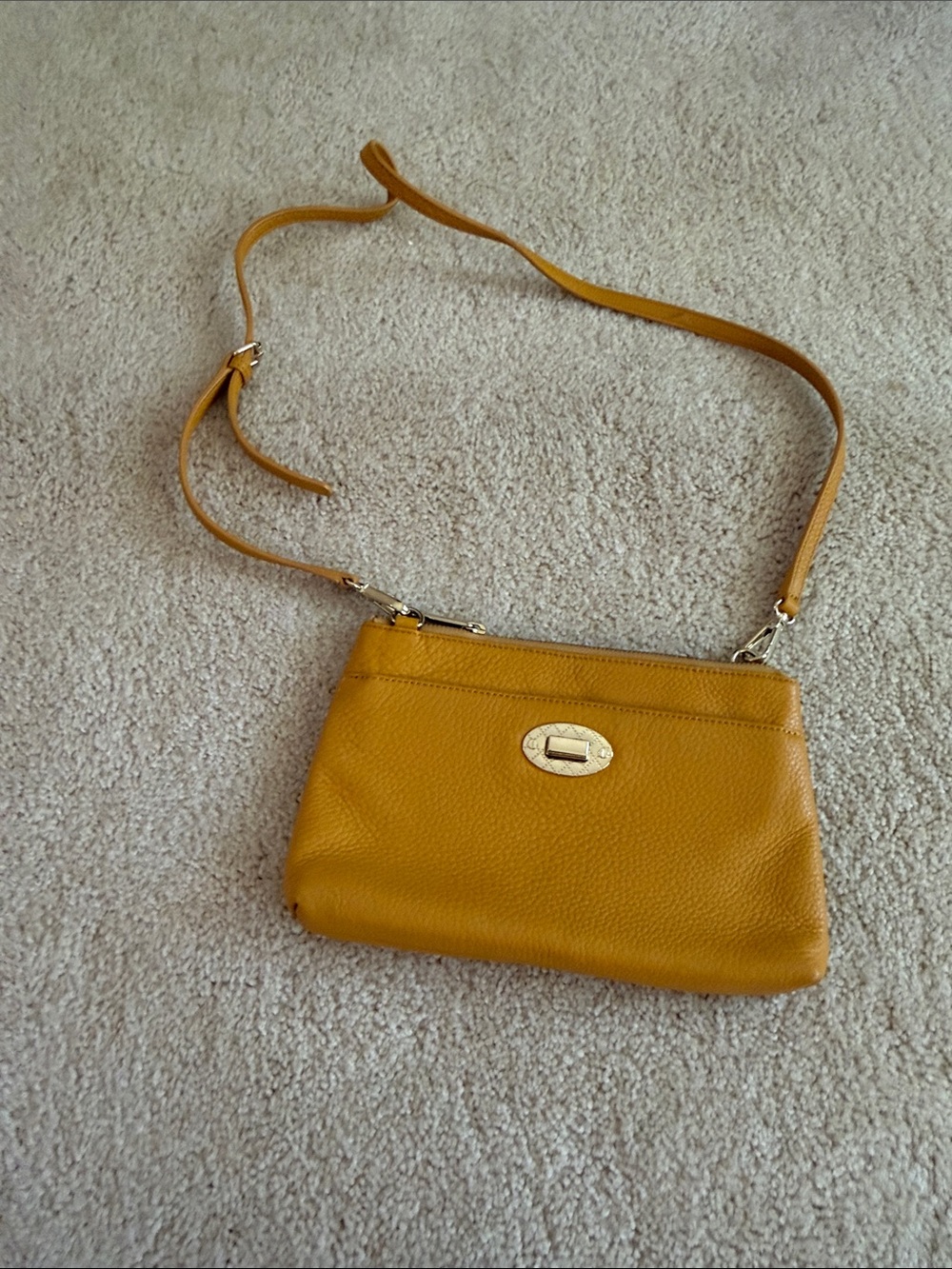 Talbots Mustard Leather Crossbody with Gold Accent